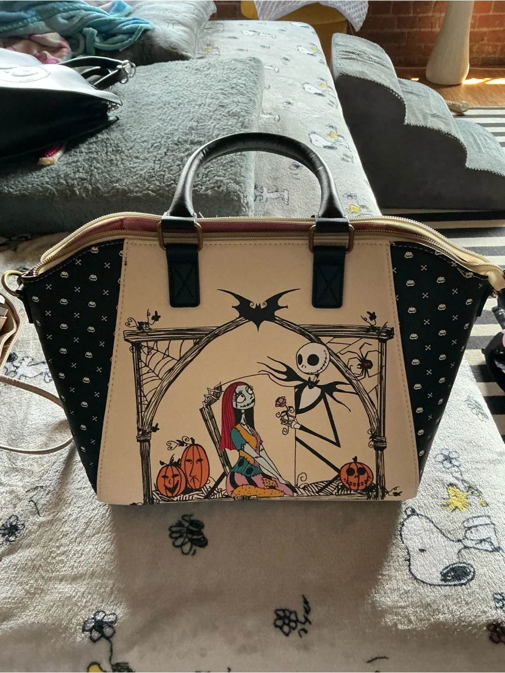 Nightmare Before Christmas Printed Satchel Bag - Black & Cream